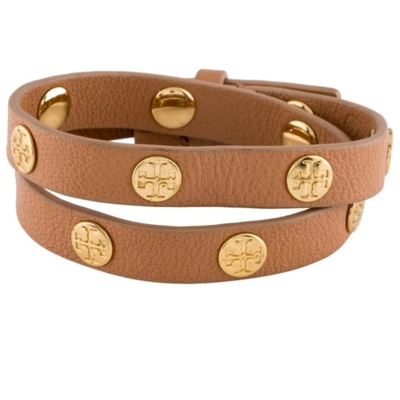 VEUC Tory Burch Camel Leather Bracelet with Gold Accents Preloved. Just Lovely - Picture 1 of 3